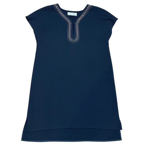 Amanda Uprichard Women's‎ Medium Black Pull Over Shift Dress Cap Sleeves V Neck - Picture 1 of 6